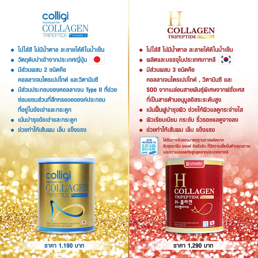 H Collagen กับคอลลาเจน Colligi เชนธนาต่างกันยังไง